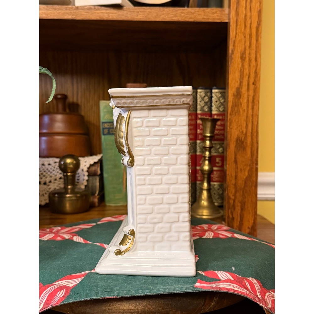 Vintage Ceramic Christmas Fireplace Planter White Gold Stockings Mantle Decor - Picture 2 of 8